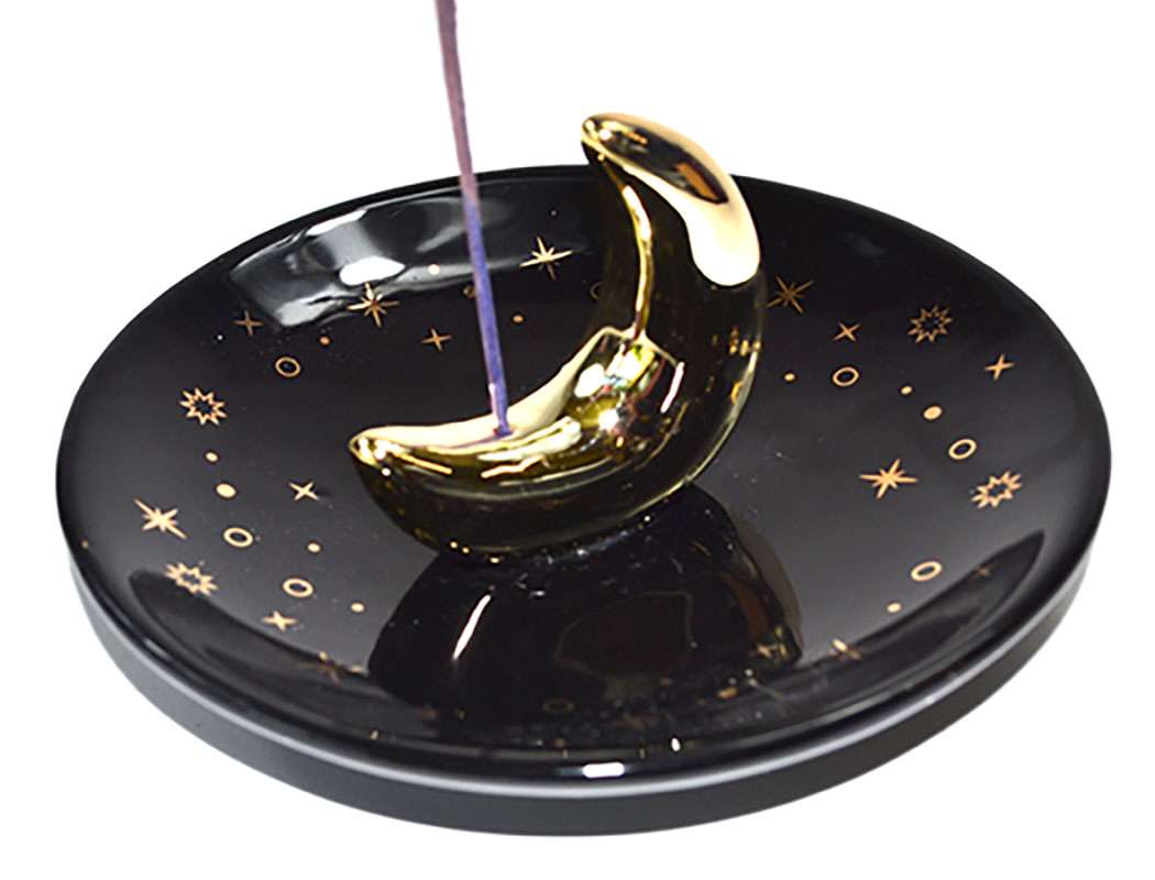 Crescent Moon Ceramic Incense Burner – Celestial Altar Dish for Daily Rituals