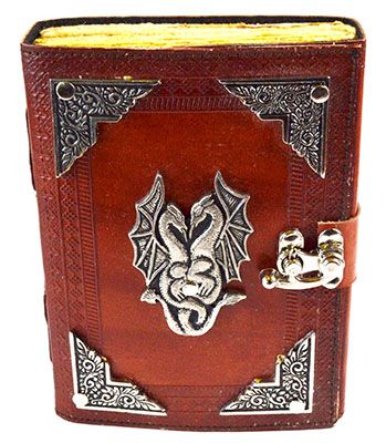 Double Dragon Leather Journal with Aged Paper & Latch – 4 1/2″ x 6 1/2″, Unlined