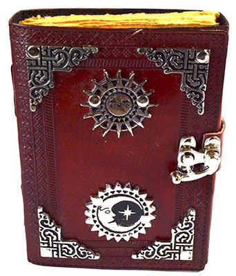 Sun & Moon Leather Journal with Aged Paper & Latch – 4 1/2″ x 6 1/2″, Unlined