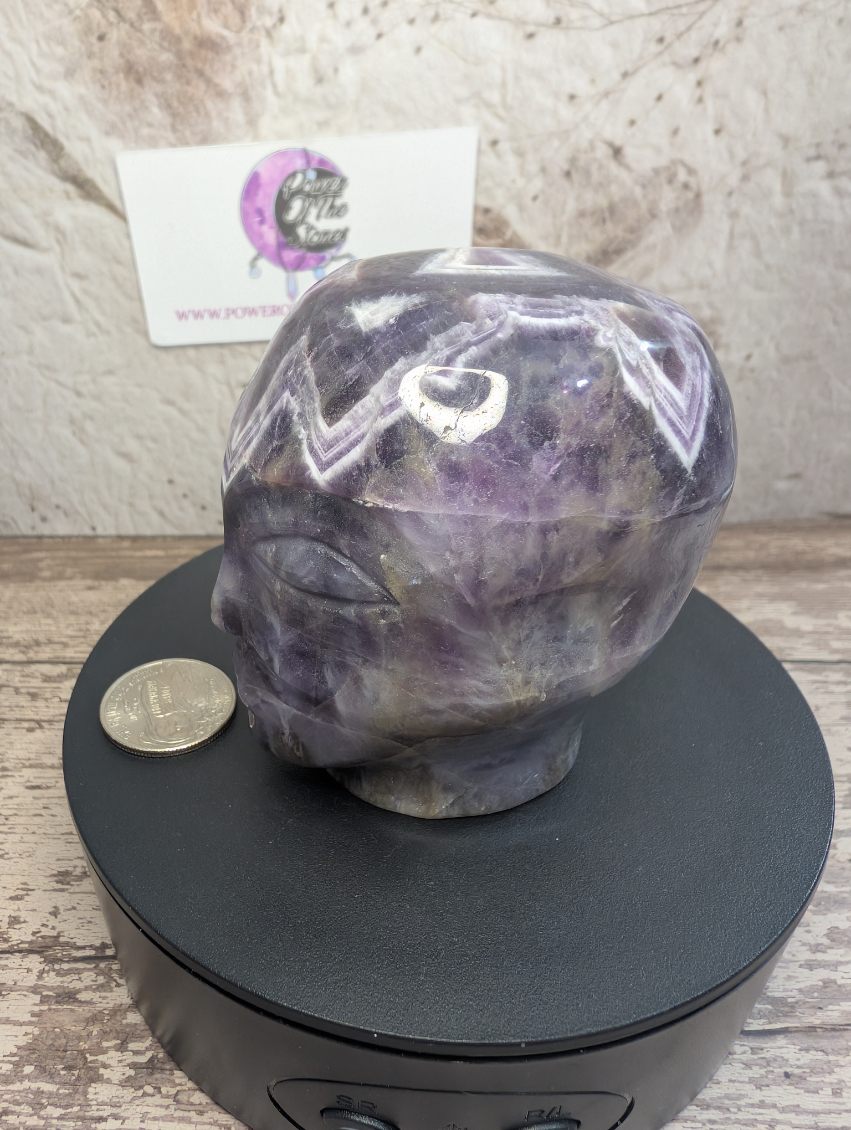 Chevron Amethyst carved Alien head
