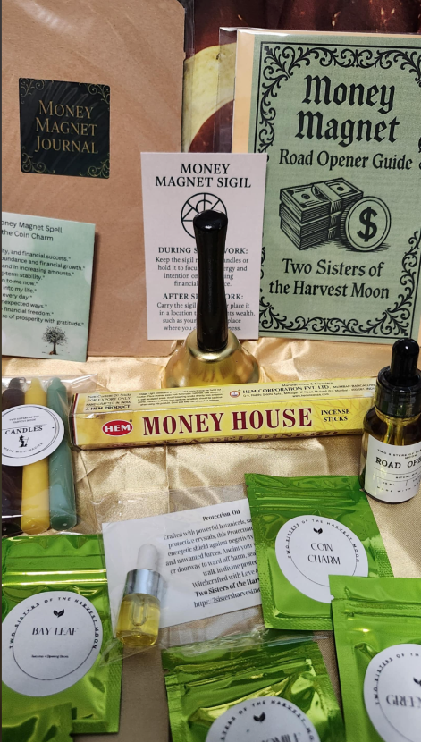 Money Magnet Road Opener Spell Kit removes obstacles + amplifies prosperity with sacred oils, charms & intention.