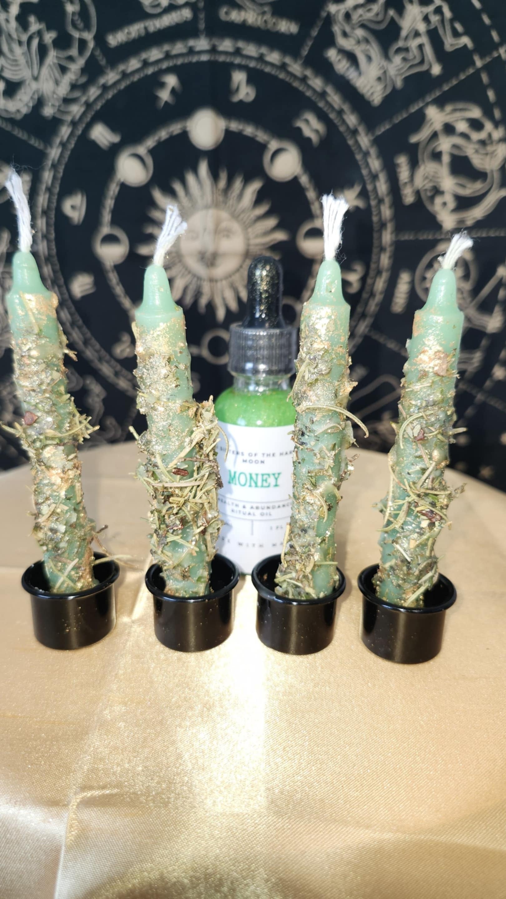 Attract Money and Abundance Witchcraft Made manifestation candles & Ritual Oil.