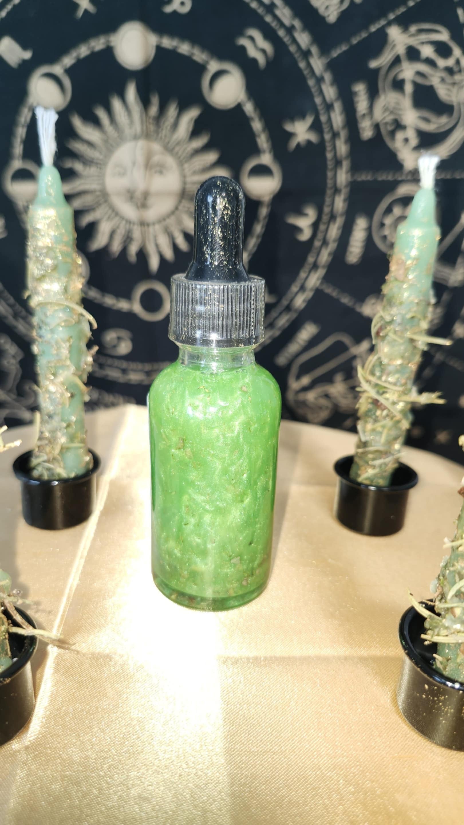 Attract Money and Abundance Witchcraft Made manifestation candles & Ritual Oil.