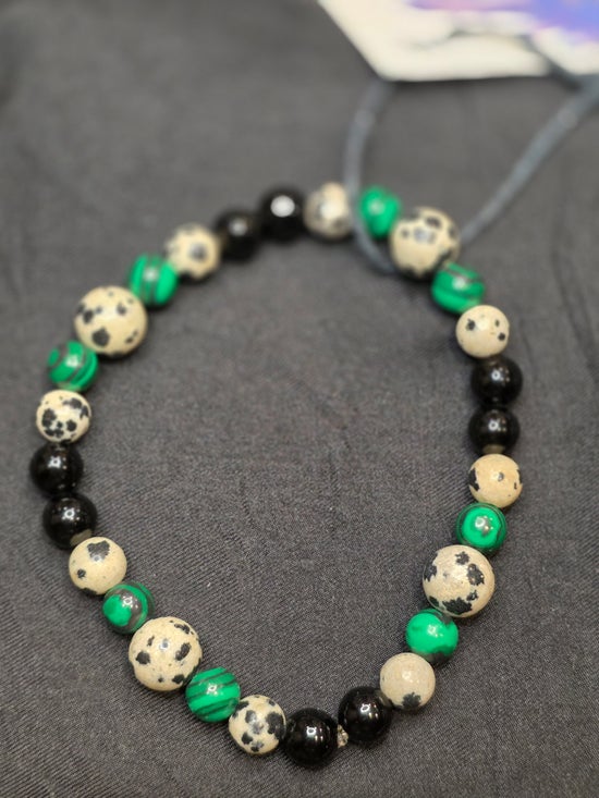 Black Obsidian/ Dalmatian Jasper/ Malachite