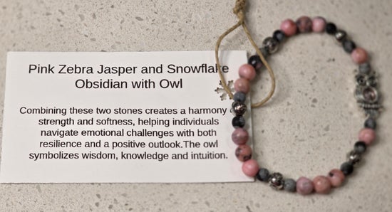 Pink Zebra Jasper/ Snowflake Obsidian/ Owl