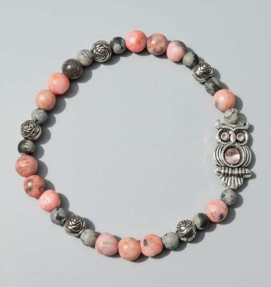 Pink Zebra Jasper/ Snowflake Obsidian/ Owl