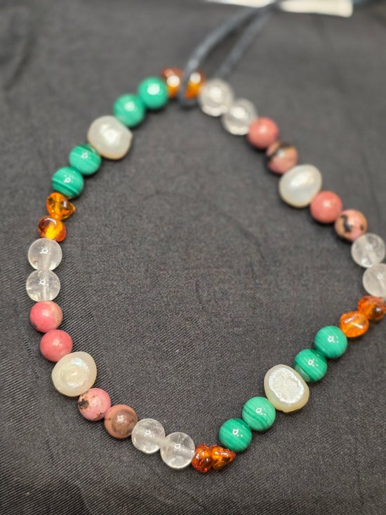 Amber/ Clear Quartz/ Malachite/ Pearl/ Rhodonite