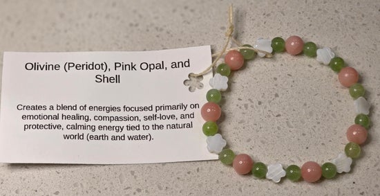 Olivine Peridot/ Pink Opal/ Shell