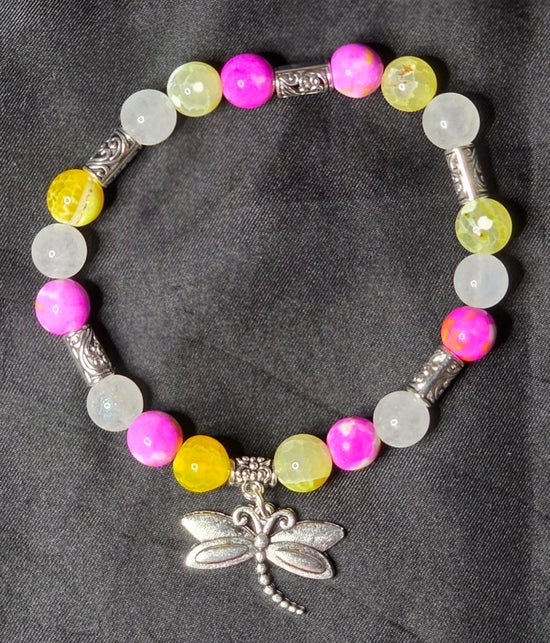 Dyed Yellow Agate/ Dyed Jade (Pink/ Yellow)/ White Moonstone