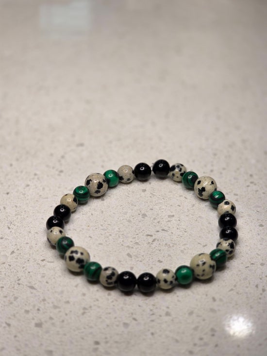 Black Obsidian/ Dalmatian Jasper/ Malachite