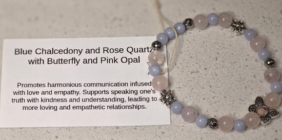 Blue Chalcedony/ Rose Quartz/ Butterfly with Pink Opal