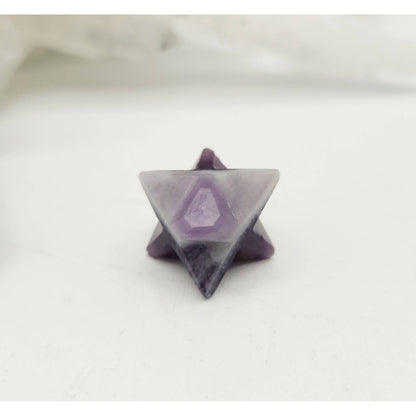 Amethyst 7-Piece Sacred Geometry Crystal Set with Wooden Grid &amp; Velvet Bag