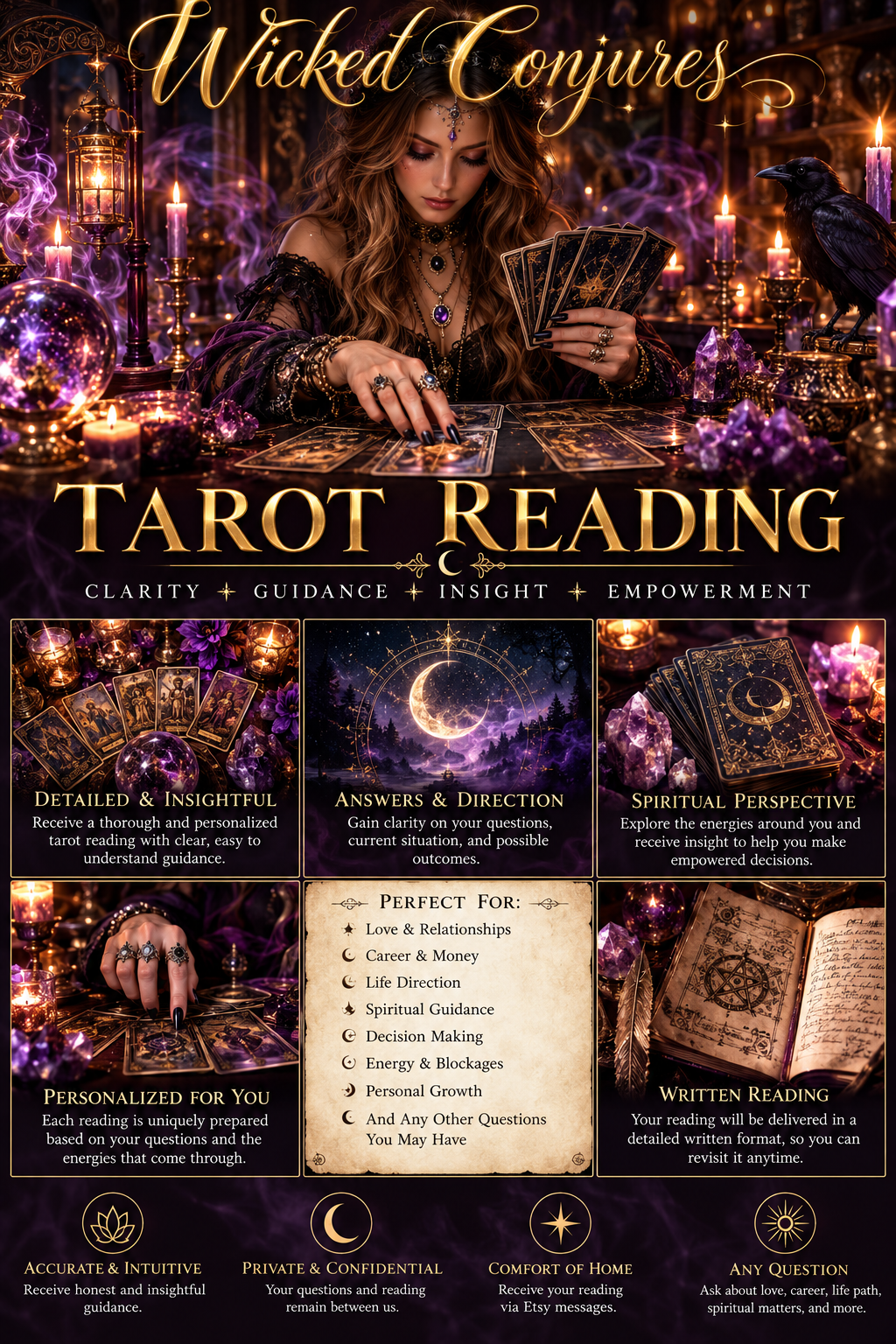 Personalized Tarot Card Reading | Love, Career, Money, Spiritual Guidance, Future Insights &amp; Intuitive Divination | Wicked Conjures
