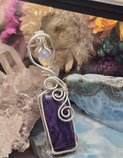 Charoite Pendant With Ethiopian Opal Accent Stone