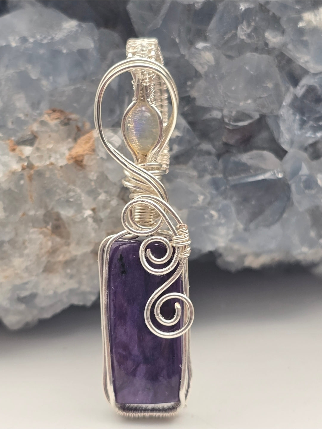 Charoite Pendant With Ethiopian Opal Accent Stone