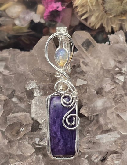Charoite Pendant With Ethiopian Opal Accent Stone