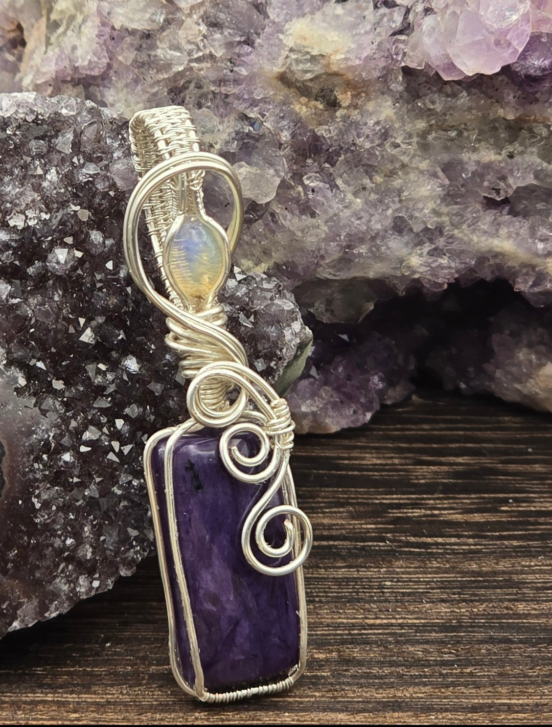 Charoite Pendant With Ethiopian Opal Accent Stone