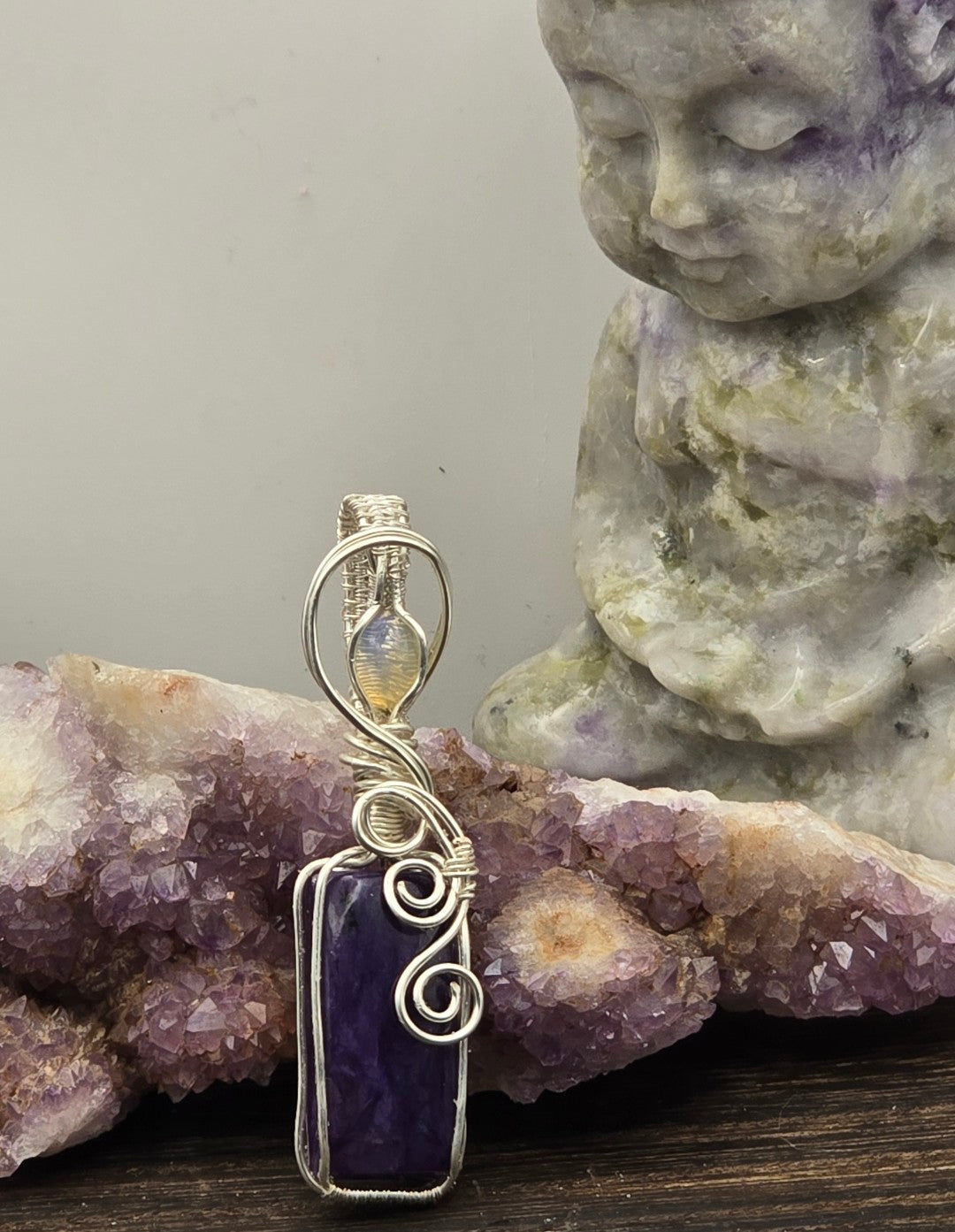 Charoite Pendant With Ethiopian Opal Accent Stone