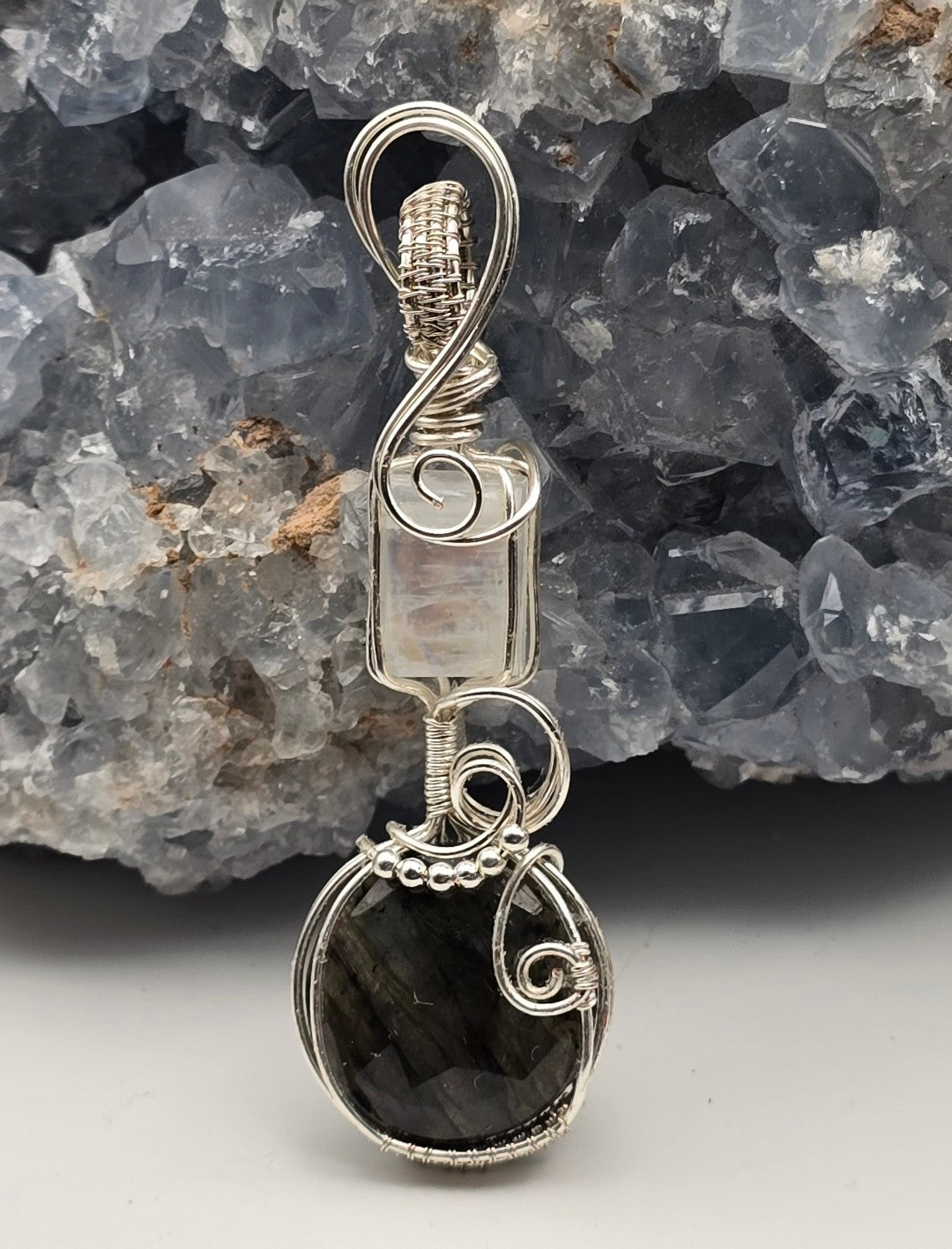 Faceted Purple Flash Labradorite and Moonstone Pendant