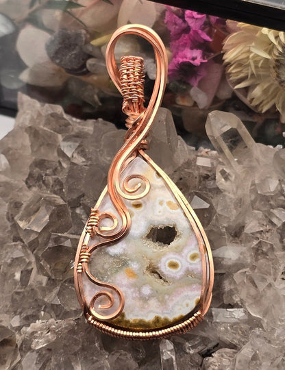 Druzy Orbicular Ocean Jasper Pendant