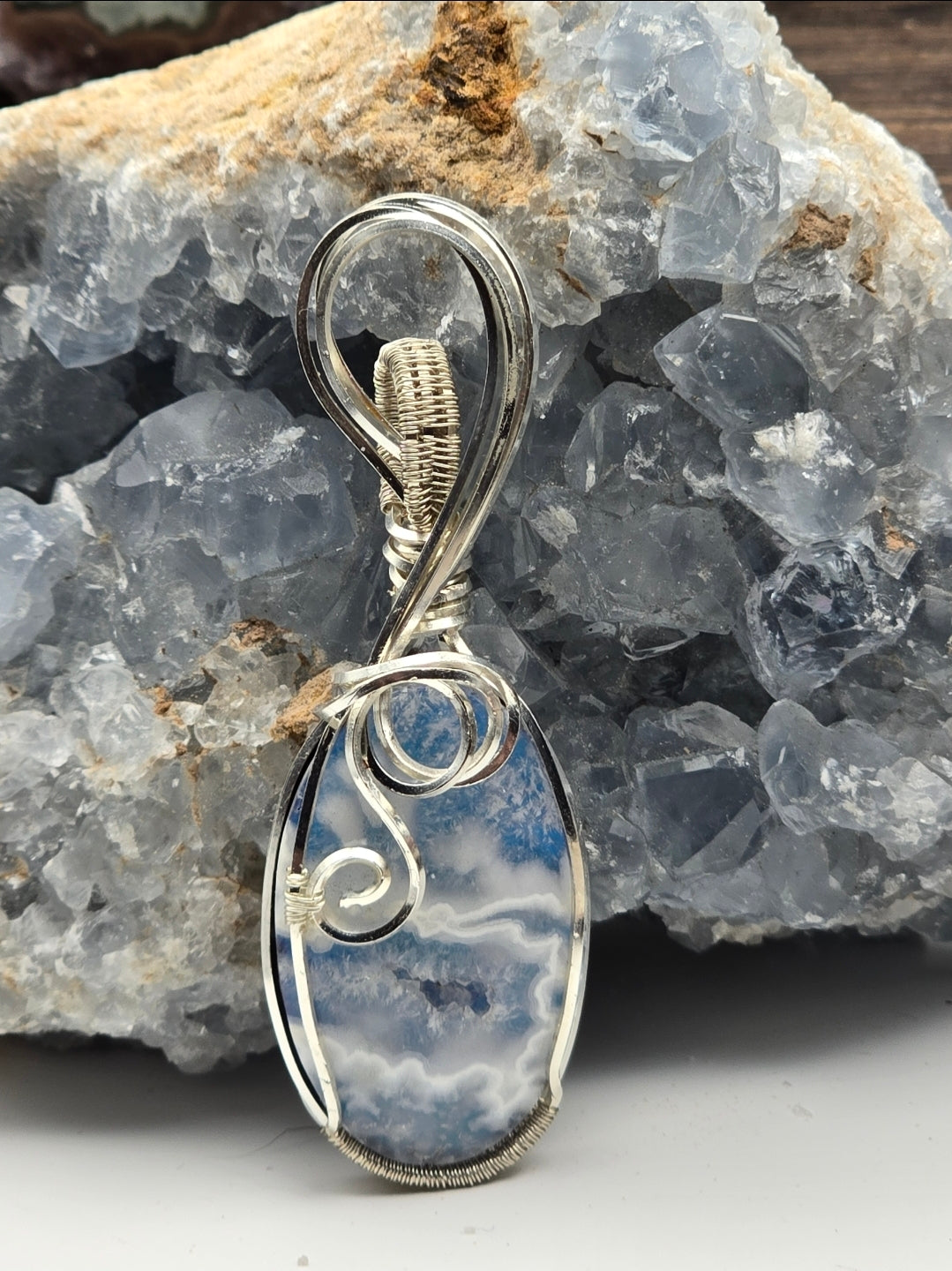 Druzy Plume Agate Doublet Pendant