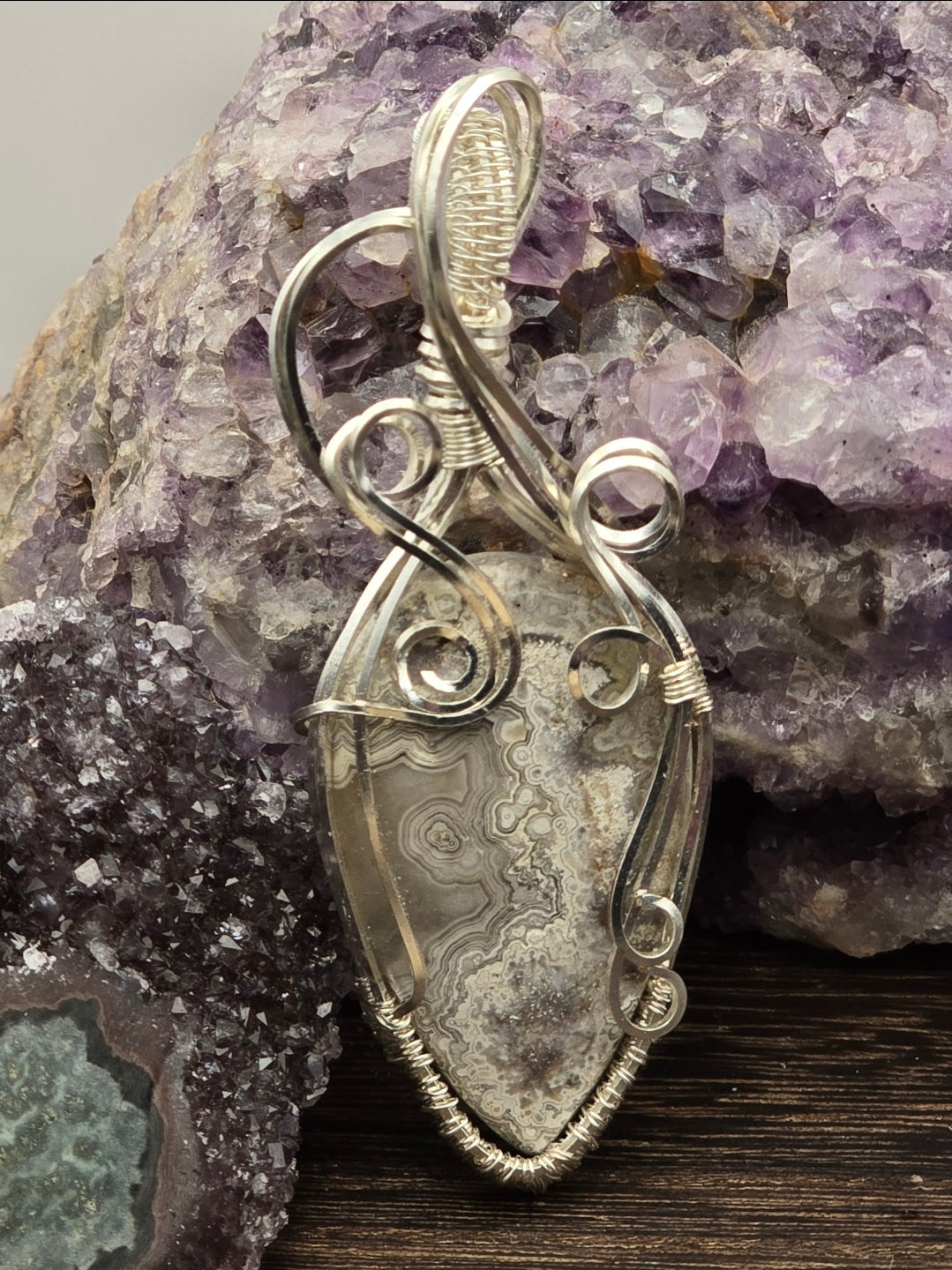 White Crazy Lace Agate Statement Pendant