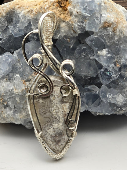 White Crazy Lace Agate Statement Pendant