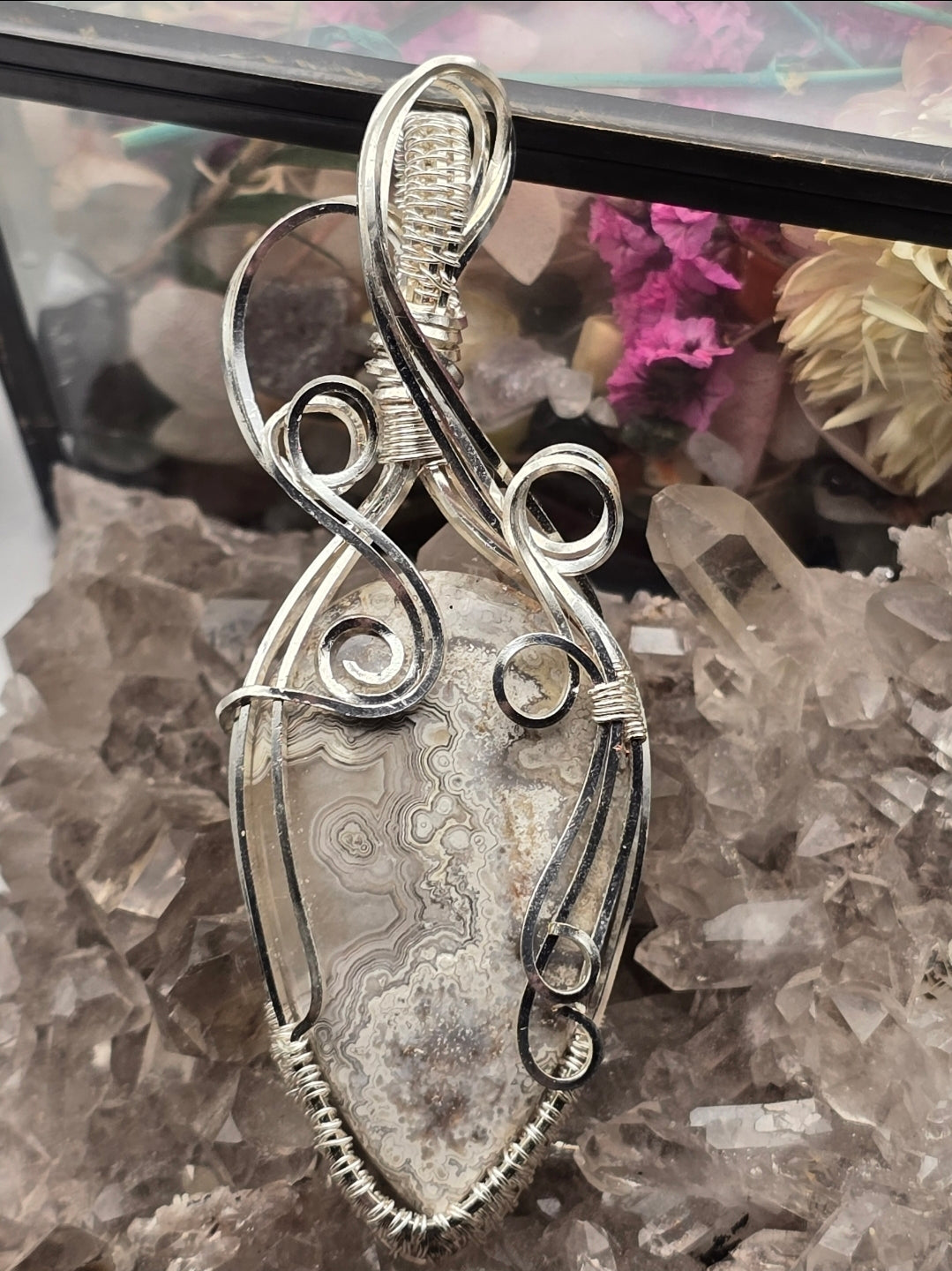 White Crazy Lace Agate Statement Pendant