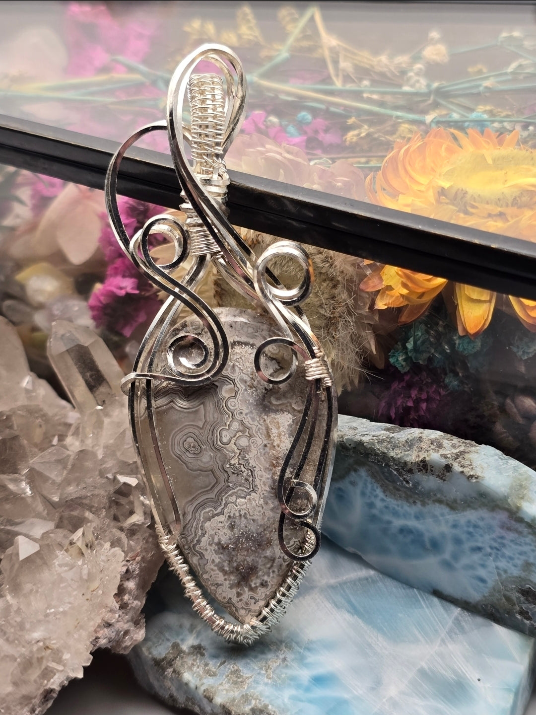 White Crazy Lace Agate Statement Pendant