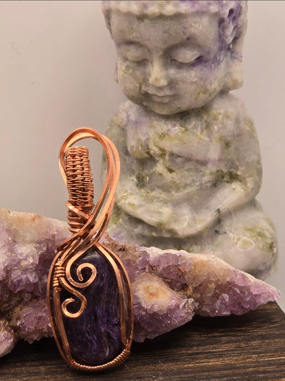 Charoite Pendant Wrapped In Copper Wire