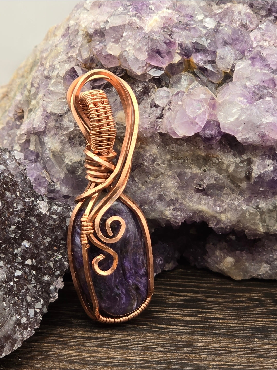 Charoite Pendant Wrapped In Copper Wire