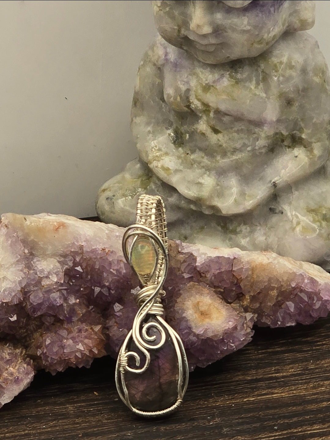 Purple Flash Labradorite And Ethiopian Opal Pendant