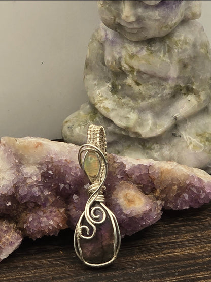 Purple Flash Labradorite And Ethiopian Opal Pendant