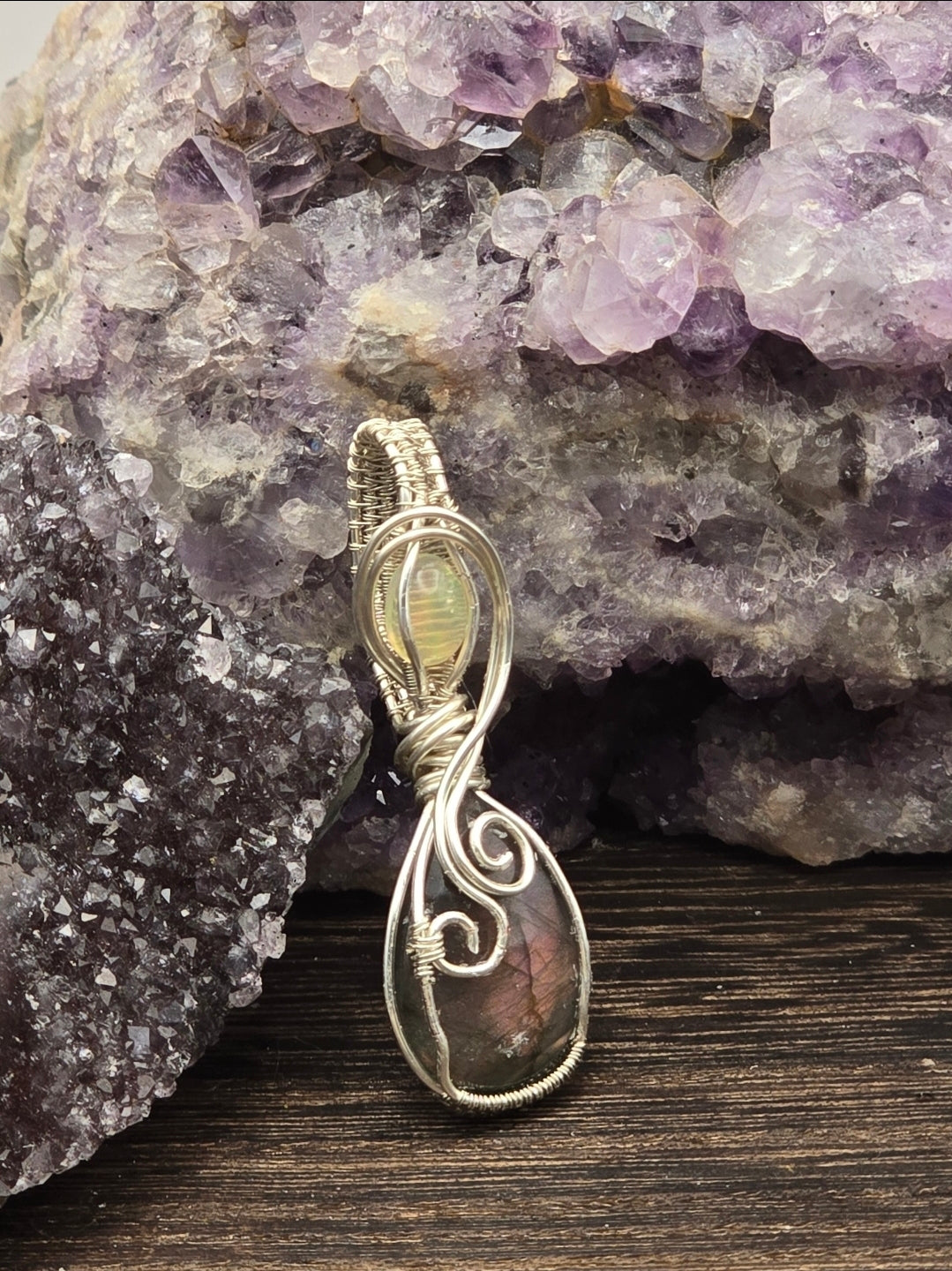 Purple Flash Labradorite And Ethiopian Opal Pendant