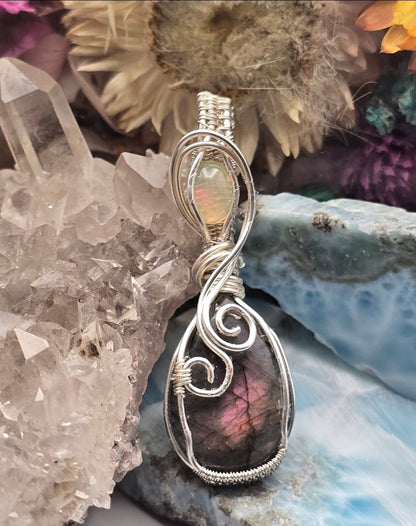 Purple Flash Labradorite And Ethiopian Opal Pendant