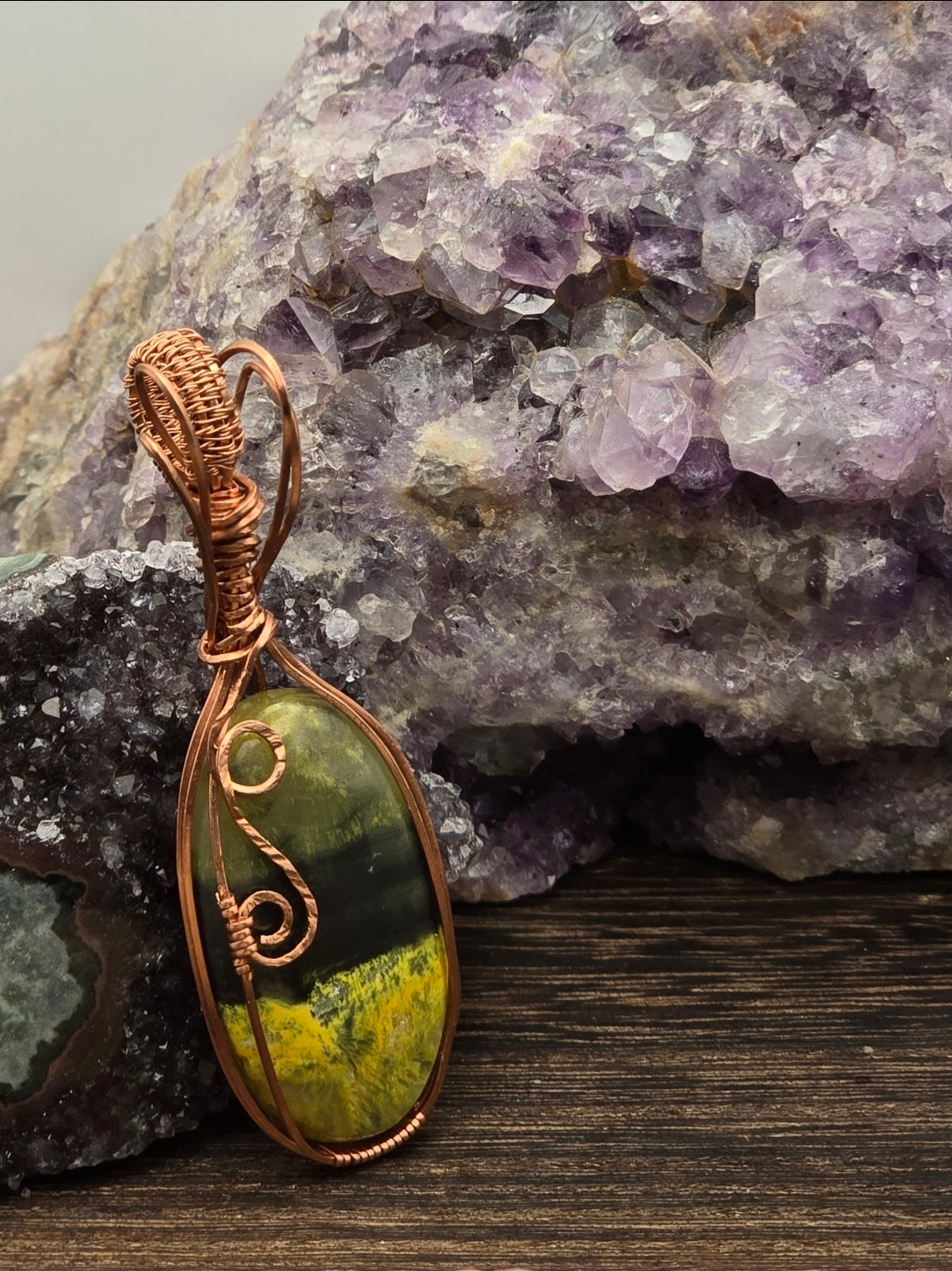 Bumblebee Jasper Pendant Wrapped in Copper Wire
