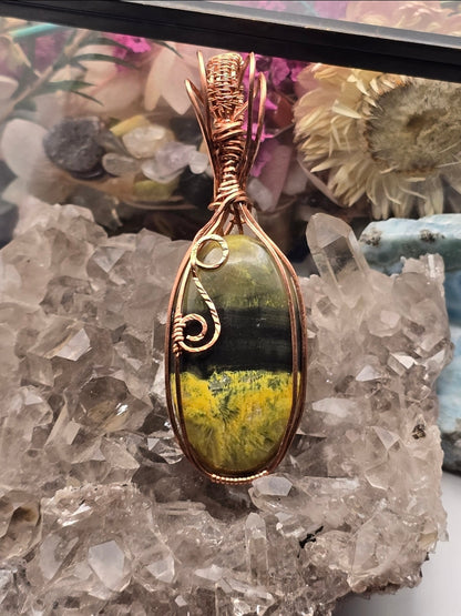 Bumblebee Jasper Pendant Wrapped in Copper Wire