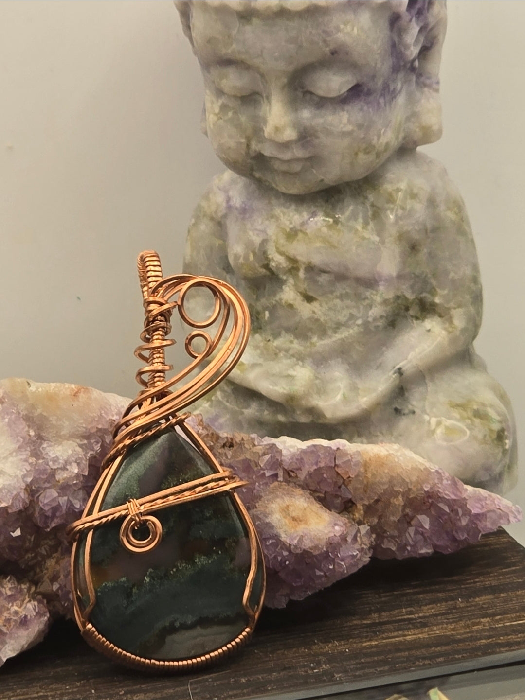 Bloodstone Pendant Wrapped in Copper Wire