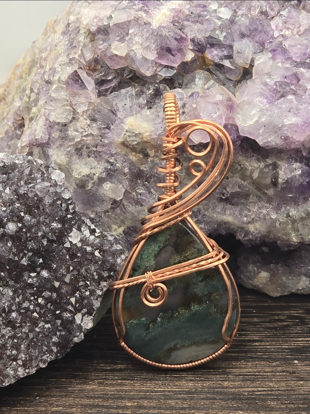 Bloodstone Pendant Wrapped in Copper Wire