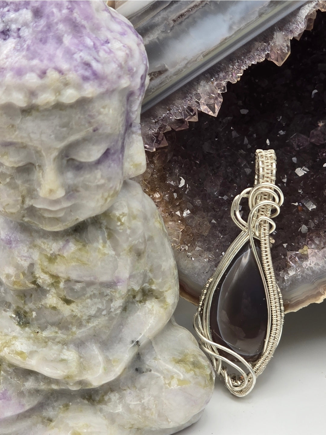 Agate Nightveil Teardrop Pendant