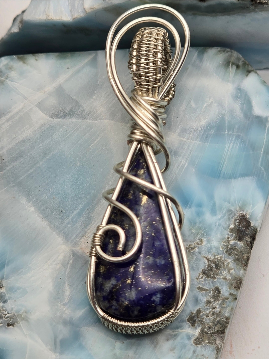 Lapis Celestine Drop Pendant