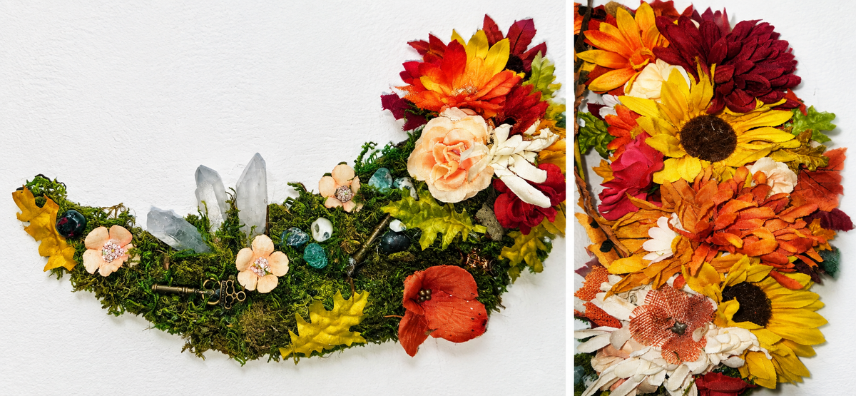 Autumn Fall Floral Vrescent Wreath