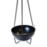 Black hanging metal incense burner — cauldron style with chain suspension and leg support for tabletop use. 12-inch long with 4¾-inch wide bowl for charcoal, resin incense, sage, and palo santo burning.