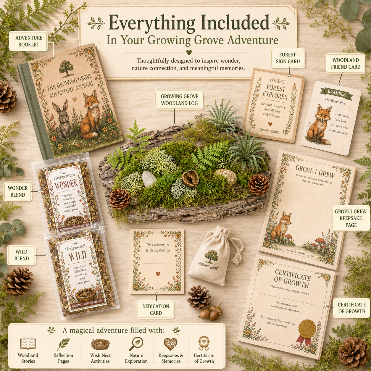 Moonlit Wishes Adventure Kit | Imagination Wonder Activity for Kids | Raccoon Companion Gift | Growing Grove Collection | Kids Nature Kit