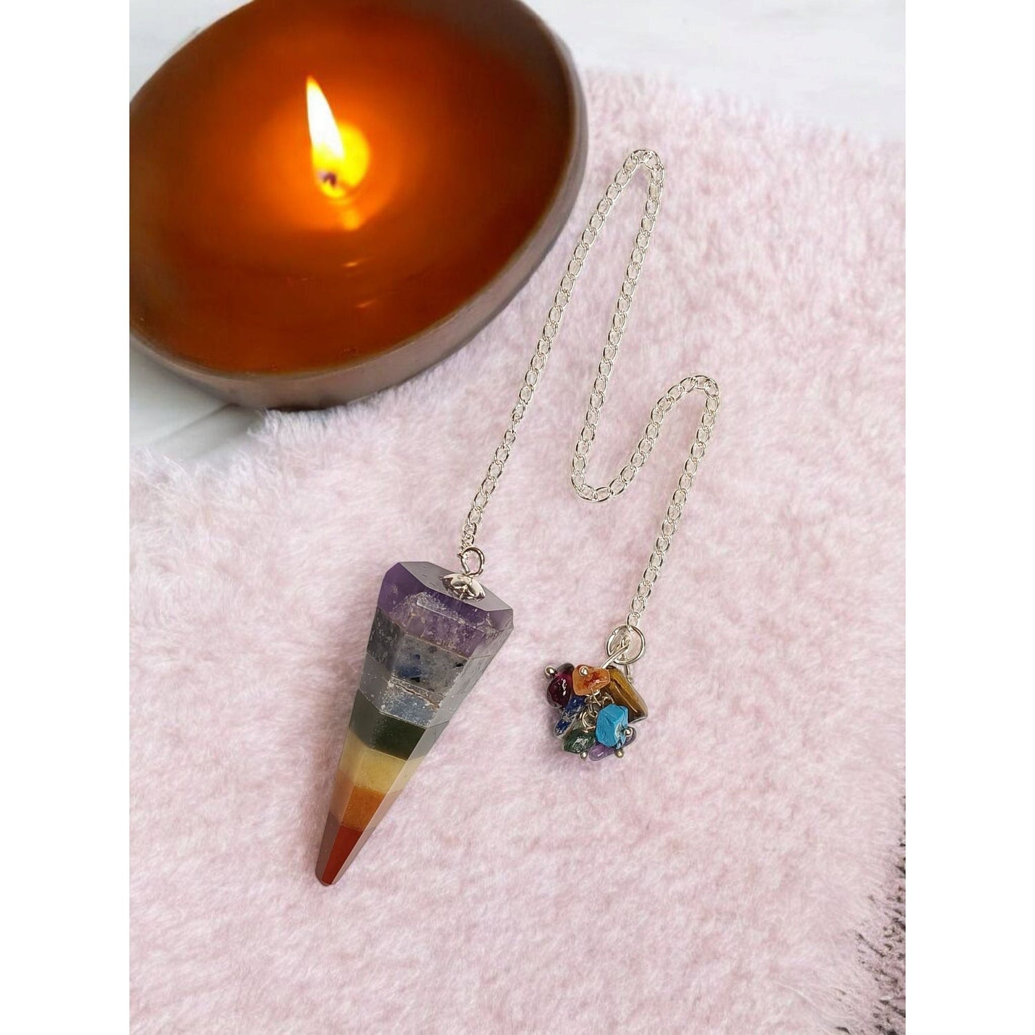 7 Layered Chakra Stone Hexagonal Pendulum – Energy Healing &amp; Spiritual Balance Tool