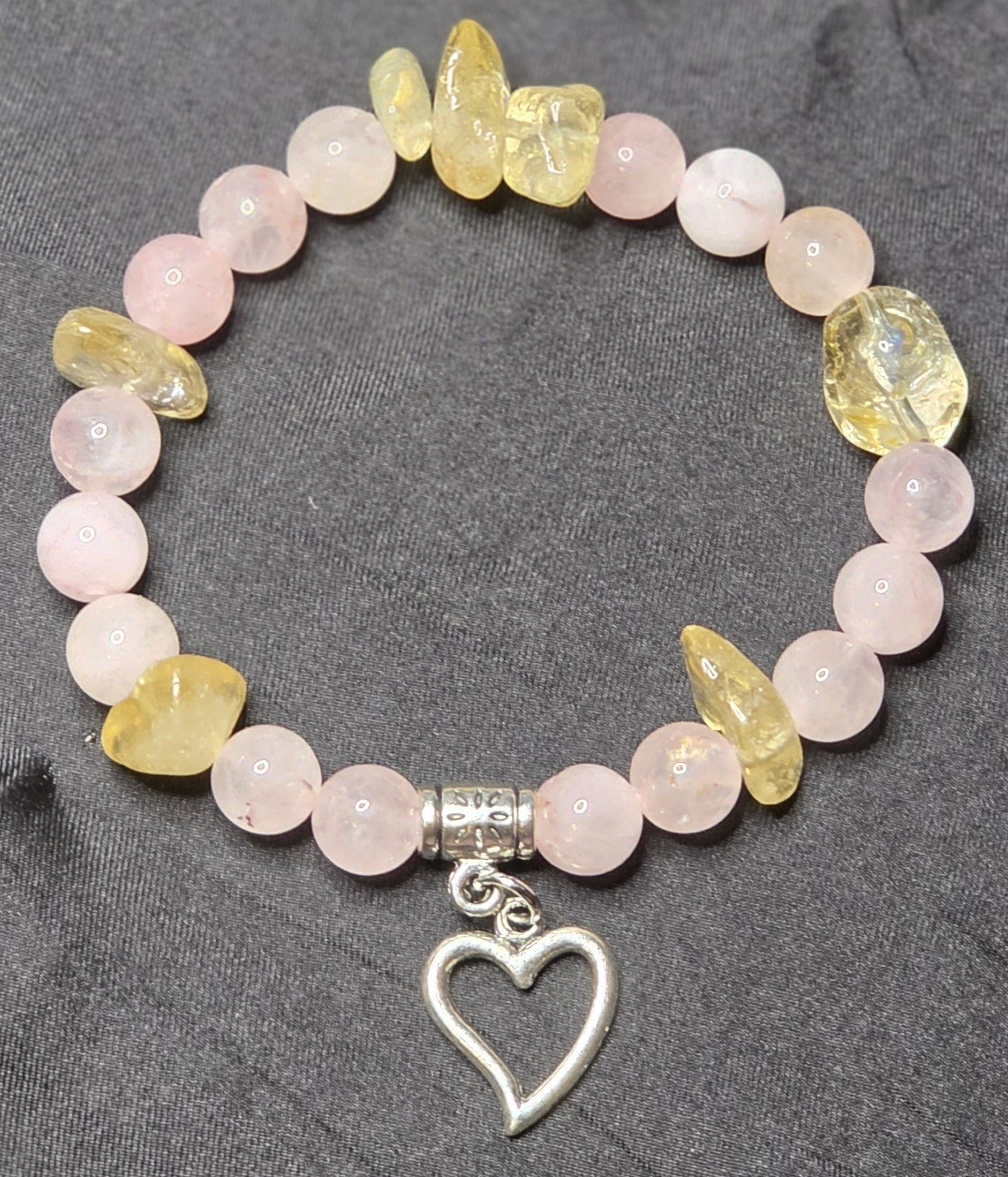 Citrine and Rose Quartz Bracelet with Heart