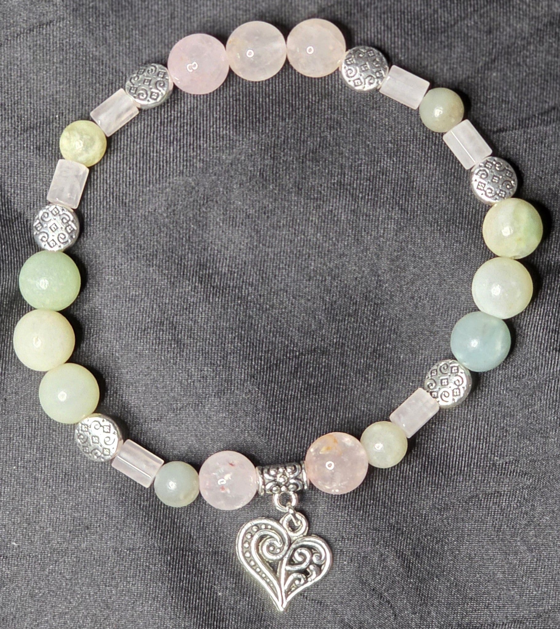 Amazonite and Rose Quartz Bracelet with Heart