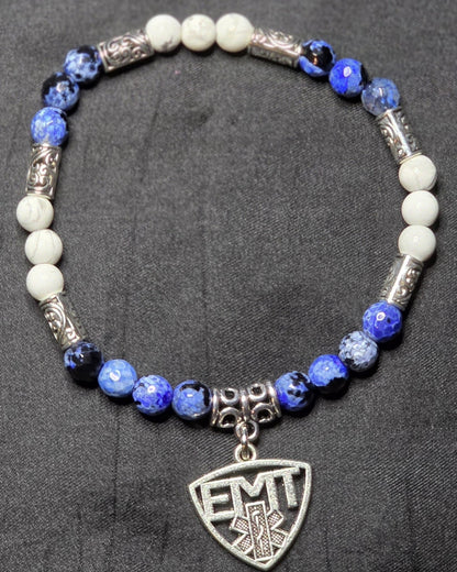Fire Crackle Agate and Howlite Bracelet with EMT