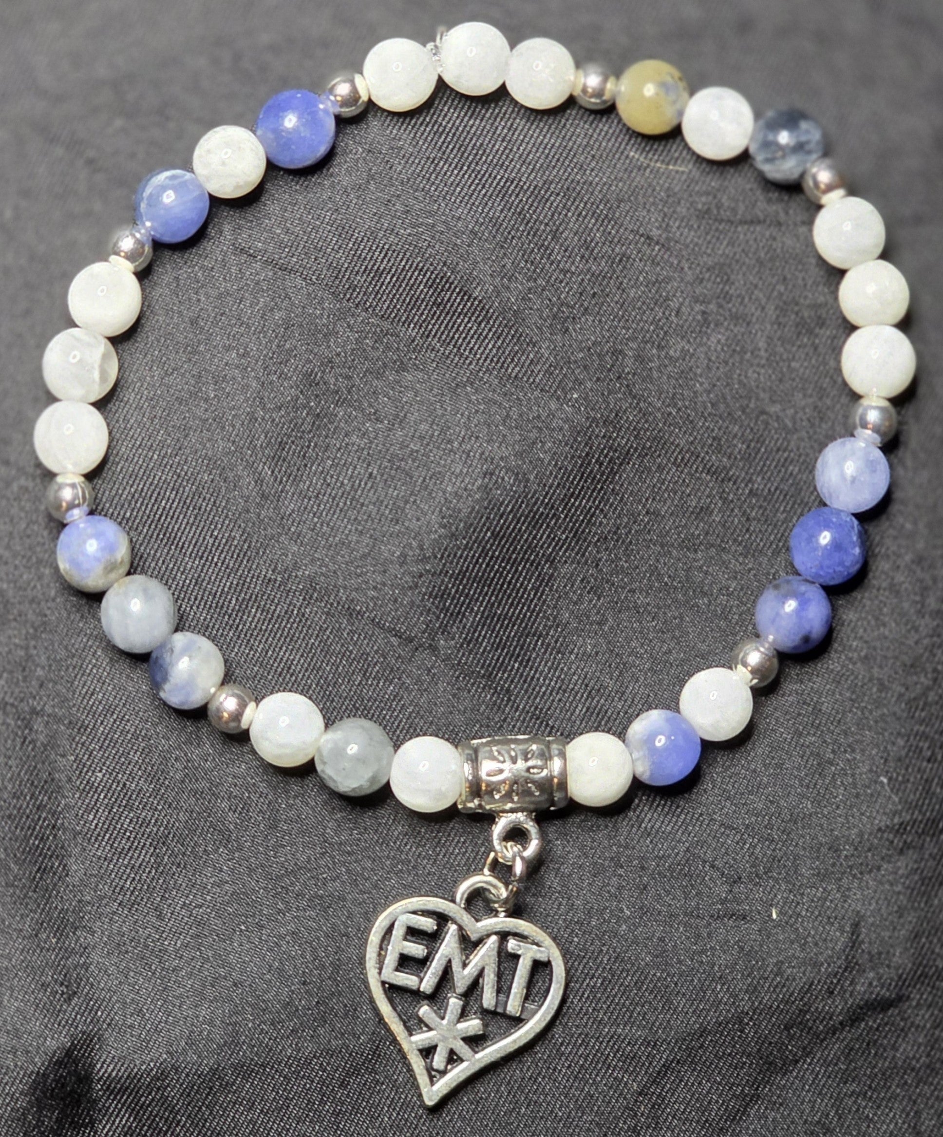 Sodalite and White Moonstone Bracelet with EMT Heart
