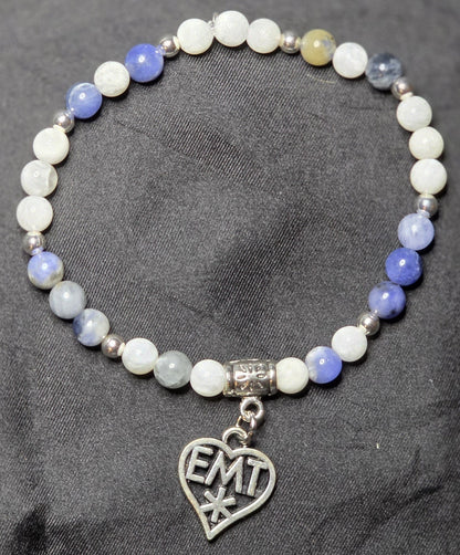 Sodalite and White Moonstone Bracelet with EMT Heart